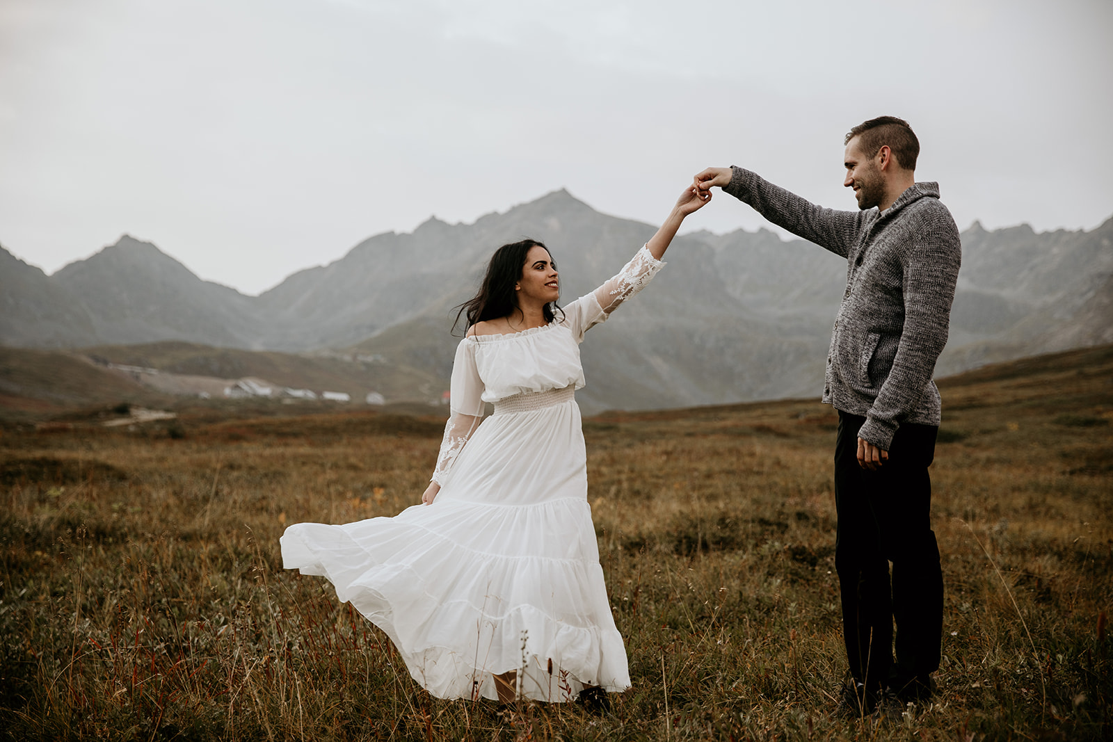 Bride and groom at wedding in Hatcher Pass, Alaska