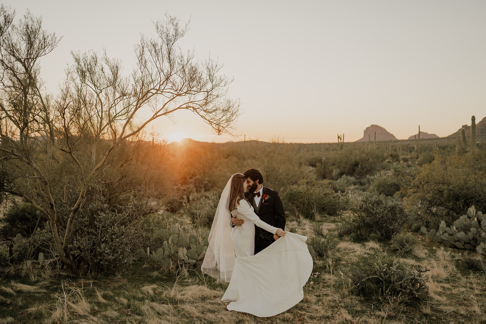 Bride and groom at their desert elopement in Arizona
