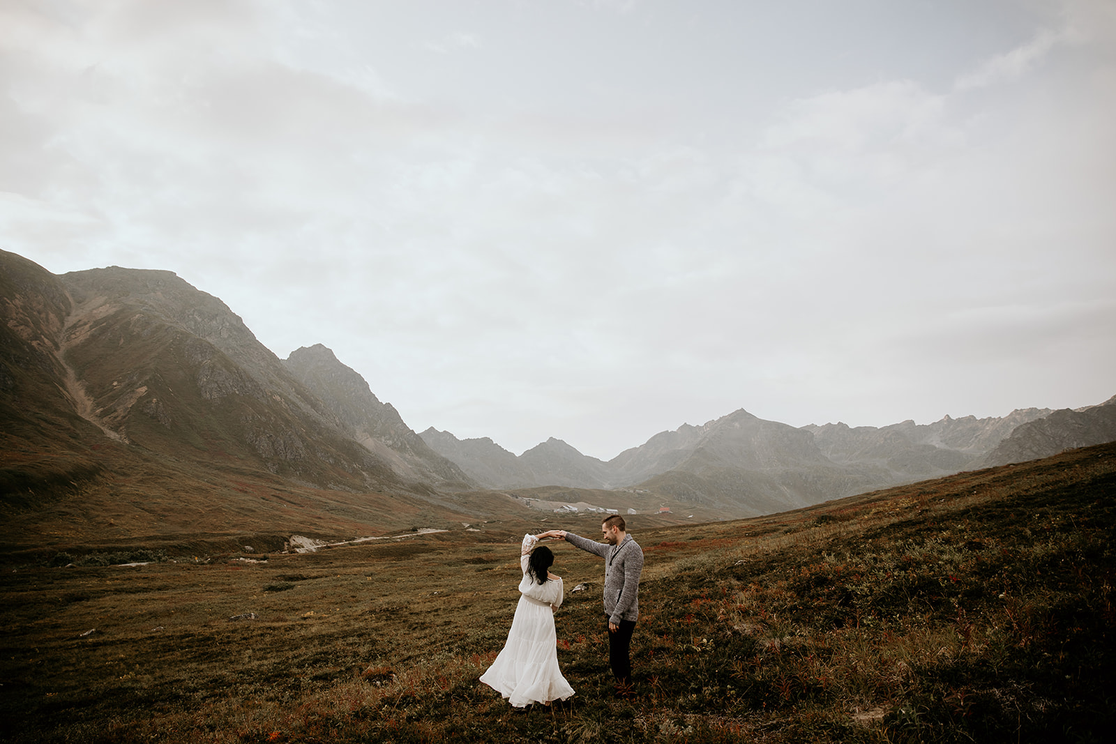 Bride and groom at their elopement in the mountains of Alaska.