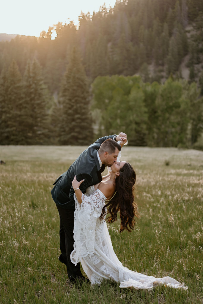bride and groom at their elopement in the mountains in New Mexico